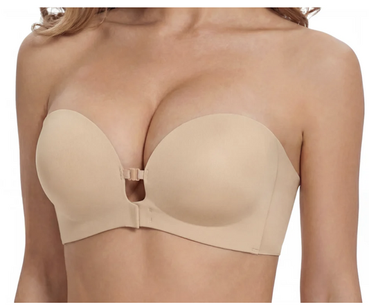 Front Closure Strapless Bras for Women Seamless Push up Brassiere Thick Soft Underwear Solid Color Adjustable Invisible Lingerie