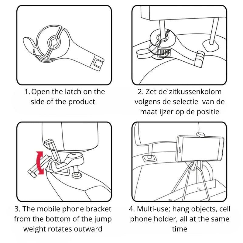 CarHook™ - Clothes hook and phone holder for car headrest