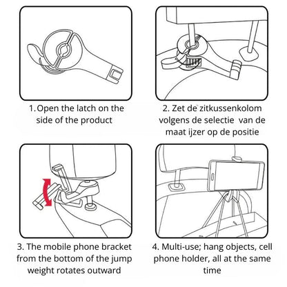 CarHook™ - Clothes hook and phone holder for car headrest