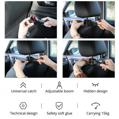 CarHook™ - Clothes hook and phone holder for car headrest